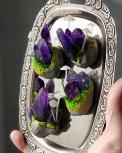 Purple Crystal & Mushroom Magnets - set of 4